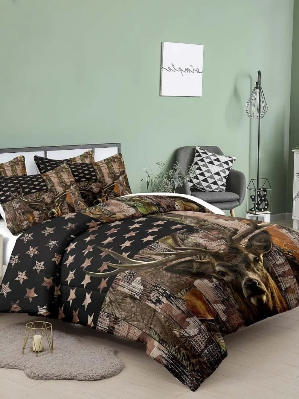 Deer Comforter Sets for Boys Kids Teens,American Flag Camo Bedding Sets Queen Si